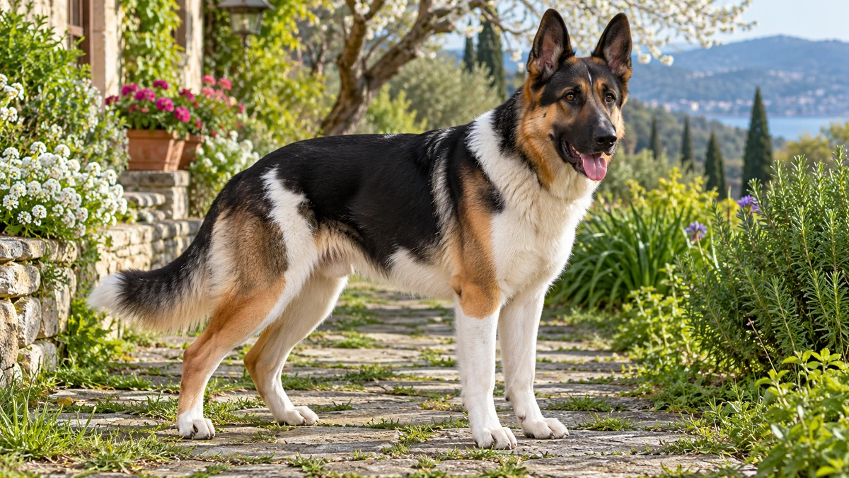 Alman Kurdu köpek — panda (beyaz leke) renk