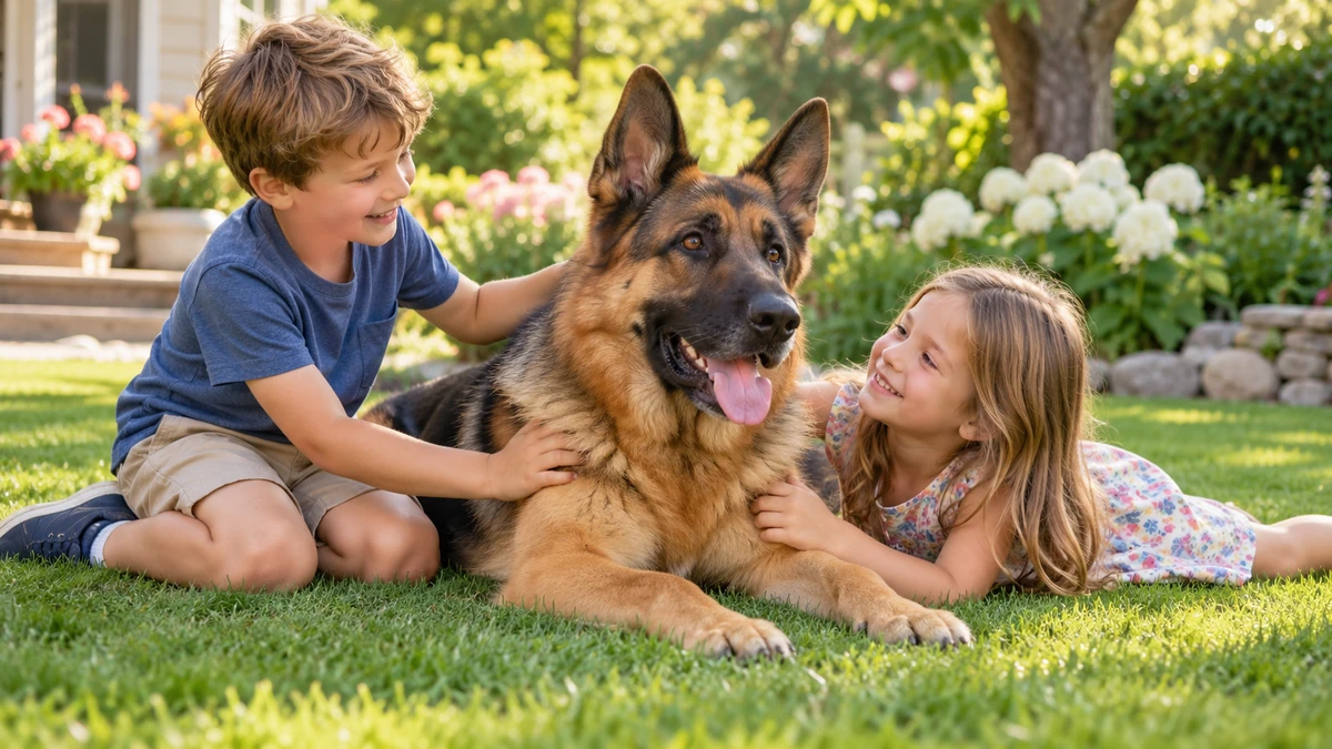 Alman Kurdu köpek — çocuklarla oyun