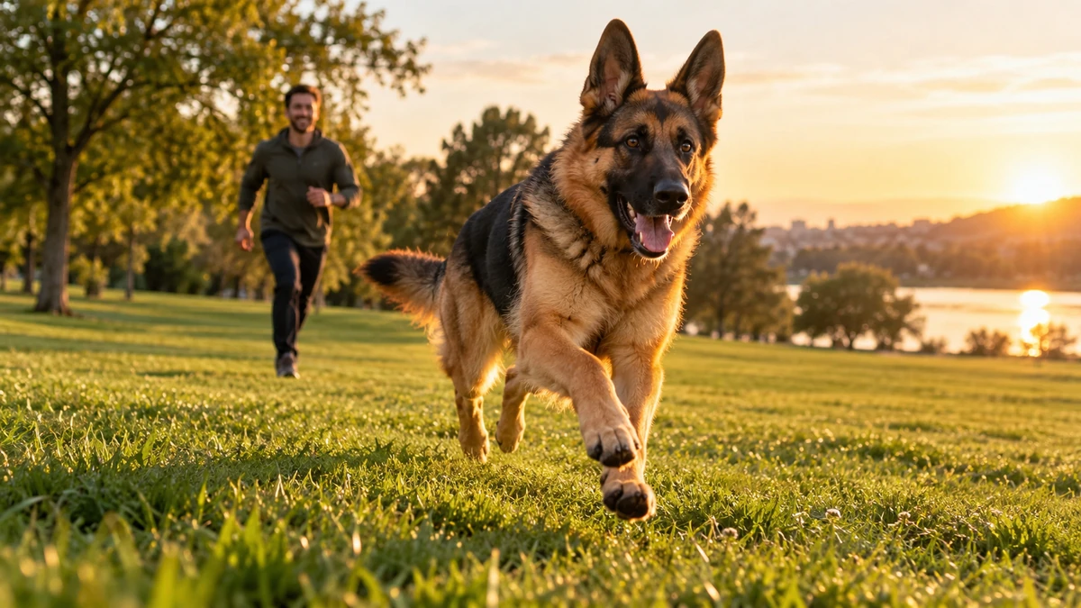 Alman Kurdu köpek — parkta yürüyüş ve egzersiz